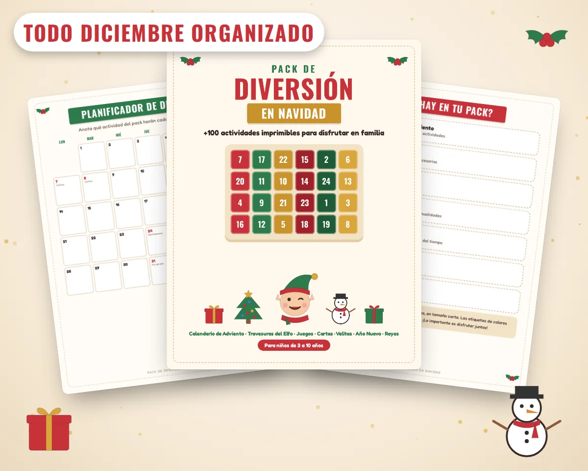 Portada, índice y planificador de diciembre del pack